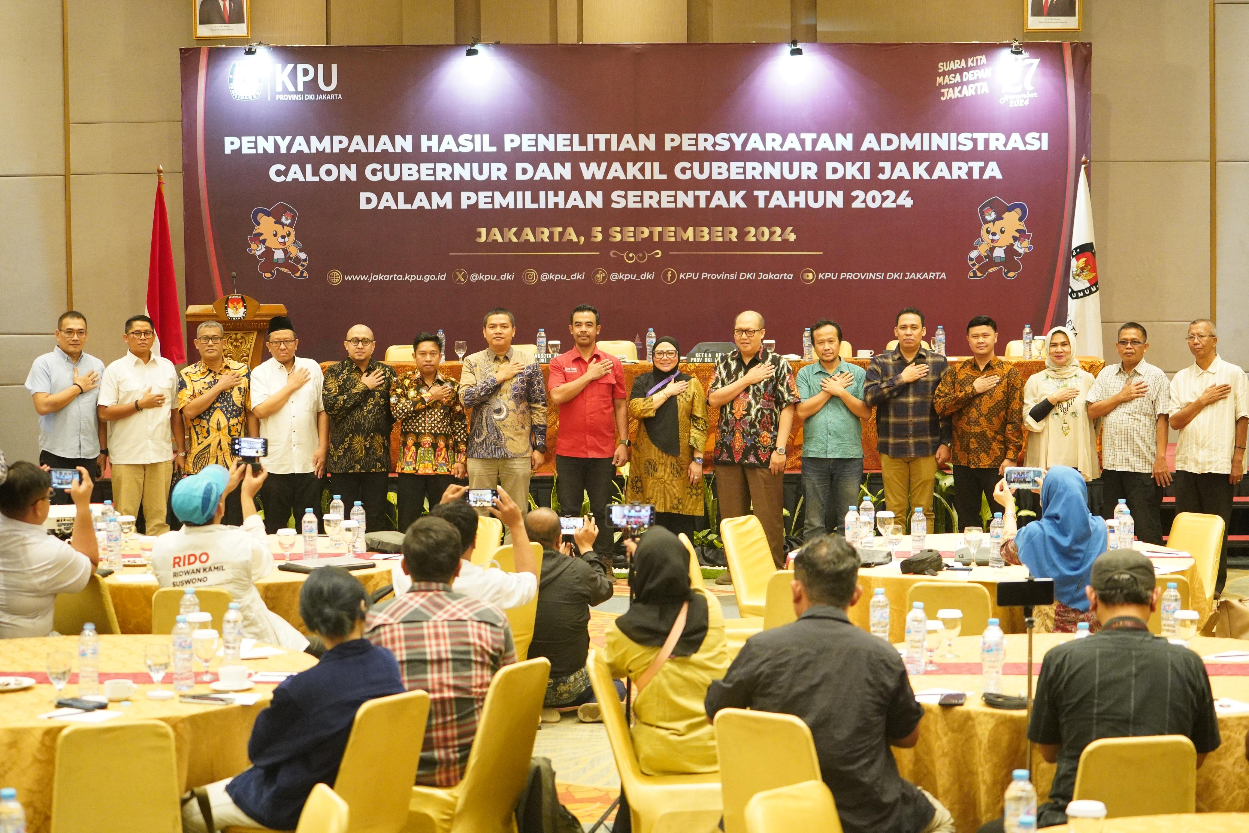 KPU DKI Jakarta Serahkan Hasil Penelitian Persyaratan Admin Paslon Gub dan Wagub 2024